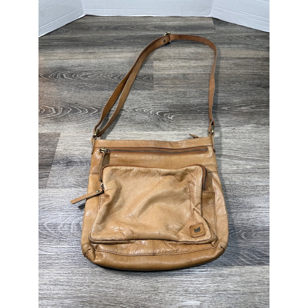 Wise Owl Tan Real Leather Crossbody Bag Multi Pocket Adjustable Strap‎ Brown